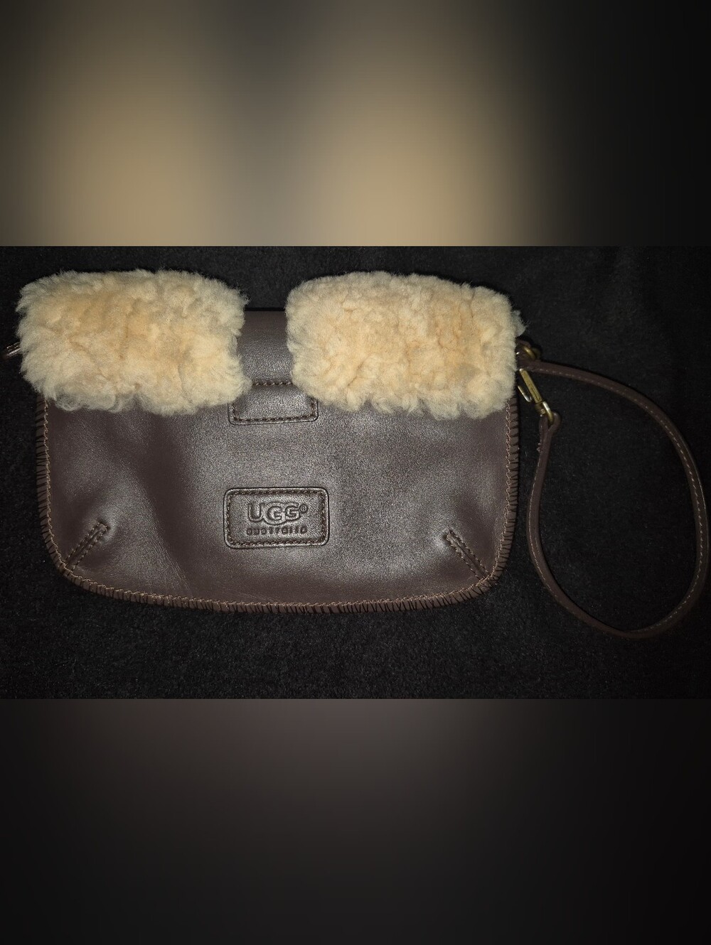 Leather Shearling Accent Clutch Wristlet - Brown - Picture 8 of 9